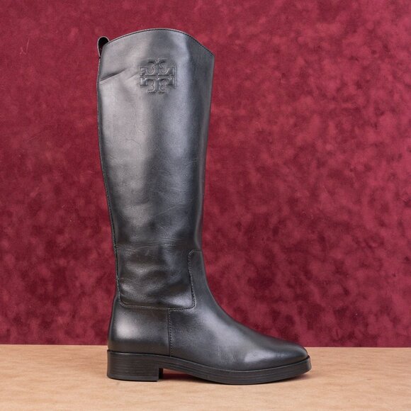 Tory Burch Women The Riding Black Leather Luxe T Logo Fashion Knee Boots sz 7.5 - Picture 4 of 10